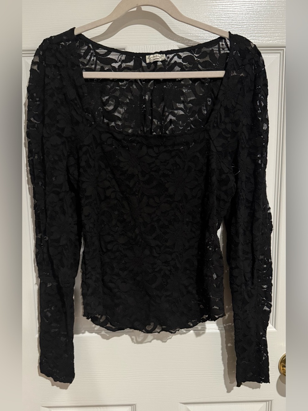 Free People Black Floral Lace Long-Sleeve Blouse
